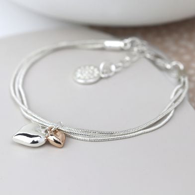 Triple Chain Bracelet with Hearts