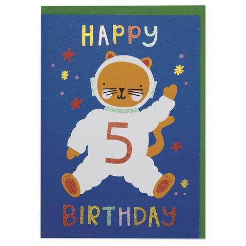 Happy Birthday - Age 5 Cat Astronaut