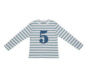 Striped Number T Shirt - Ocean Blue & White 5-6 Years