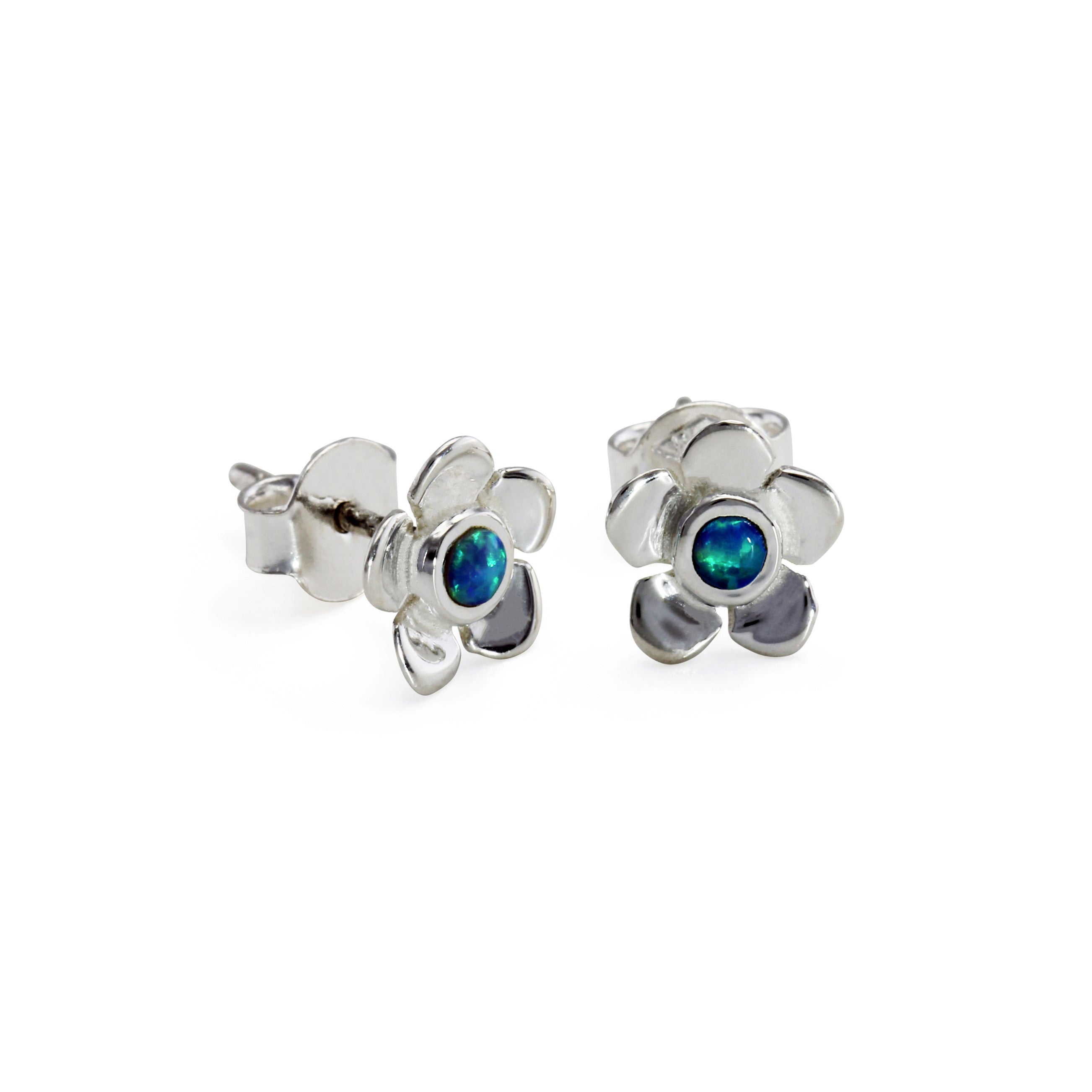 Sterling Silver Flower Stud Earrings with Blue Opalite