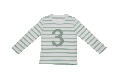 Striped Number T Shirt - Seafoam & White 3-4 Years