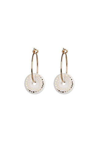 Porcelain White Dots Gold Earrings