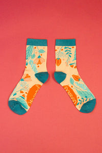 Bamboo Mix Ladies Ankle Socks - Delicate Floral Ice