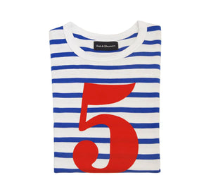 Striped Number T Shirt - French Blue & White 5-6 Years