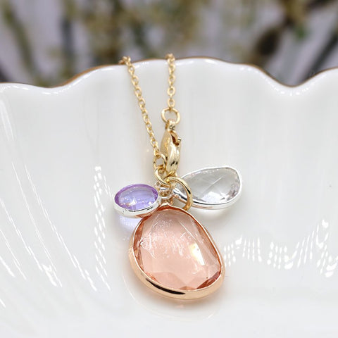 Gold Cluster Pendant with Pink, Amethyst and Clear Crystal Charms