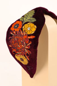 Velvet Embroidered Headband - Vintage Floral