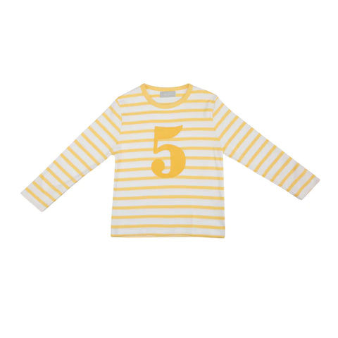 Striped Number T Shirt - Buttercup & White 5-6 Years