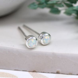 Tiny Sterling Silver Opal Stud Earrings