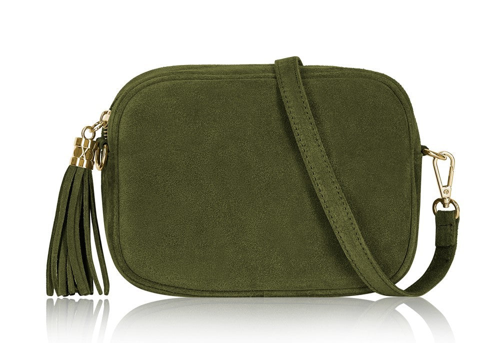 Suede Leather Crossbody Bag - Olive Green