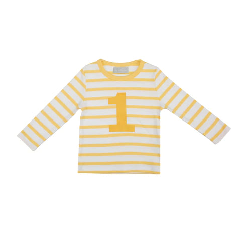 Striped Number T Shirt - Buttercup & White 1-2 Years