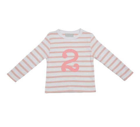 Striped Number T Shirt - Dusty Pink & White 2 - 3 Years