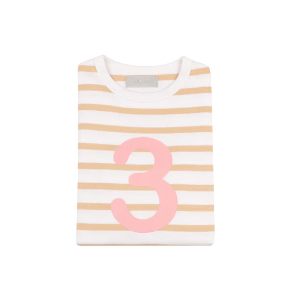 Striped Number T Shirt - Biscuit & White 3-4 Years