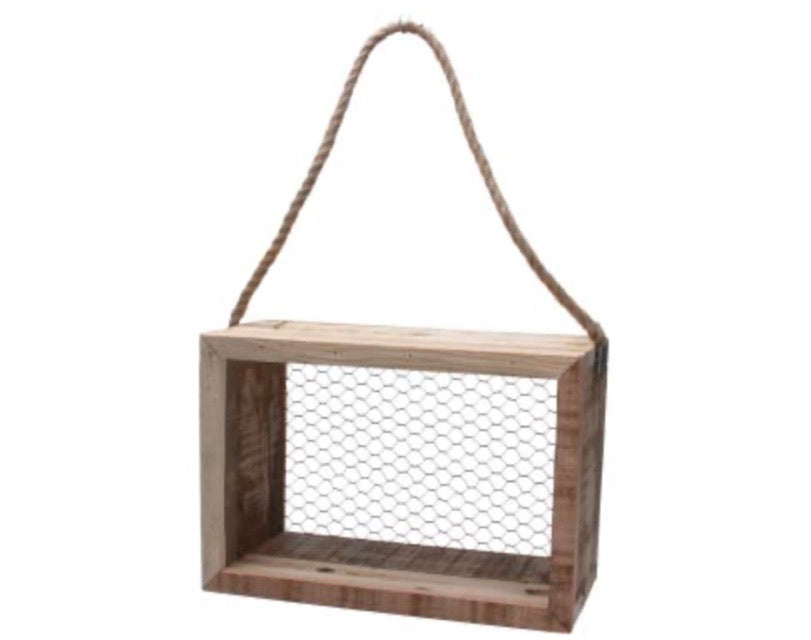 Natural Wood and Chicken Wire Hanging Shelf