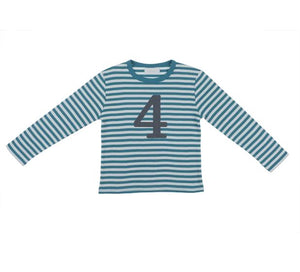 Striped Number T Shirt - Peacock & Dove Grey 4-5 Years