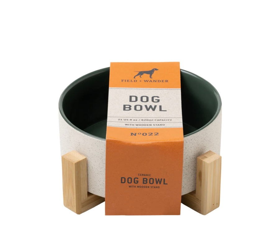 Ceramic Dog Bowl with Bamboo Stand