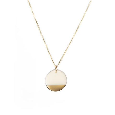 Porcelain Disc Necklace - Gold Dipped on Gold 16-18” Chain