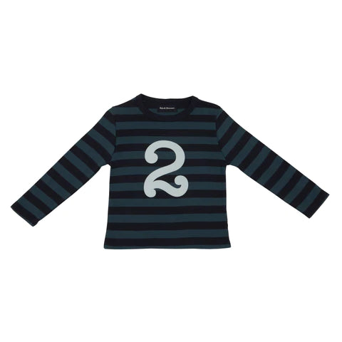 Striped Number T Shirt - Vintage Blue & Navy 2-3 Years