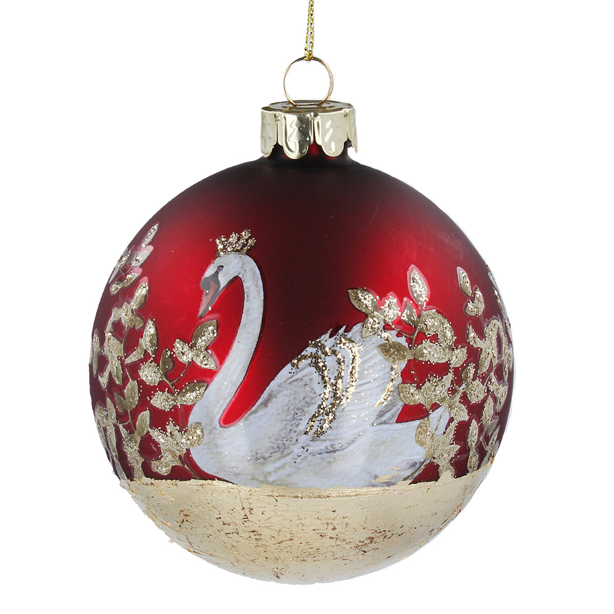 Matte Glass Burgundy Bauble with Swan Tree Decoration