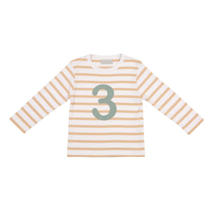 Striped Number T Shirt - Biscuit & White 3-4 Years
